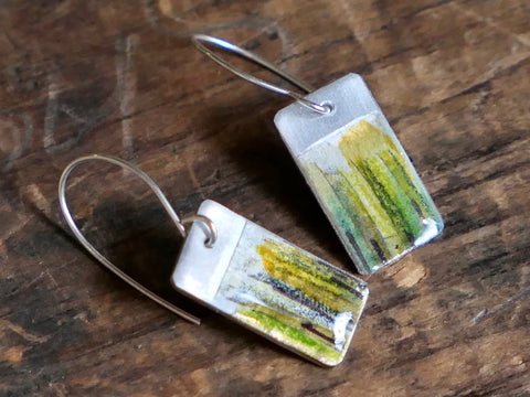 Small Aluminium, Collage and Resin Abstract Landscape Earrings