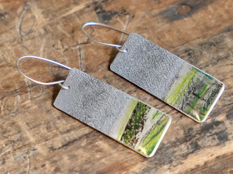 Long, Aluminium, Collage and Resin Abstract Landscape Earrings