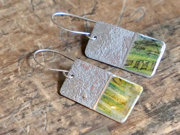 Medium Aluminium, Collage and Resin Abstract Landscape Earrings