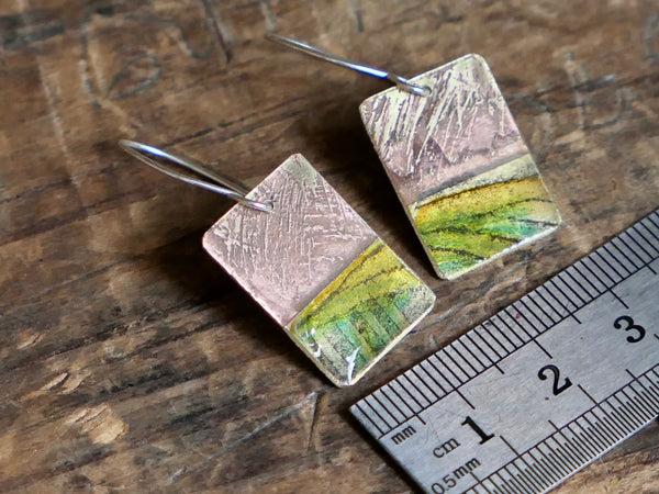 Medium Brass, Collage and Resin Abstract Landscape Earrings