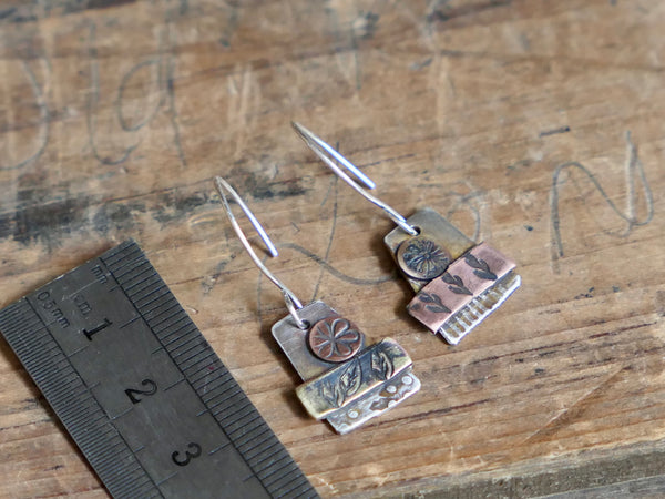 Mismatched Silver Brass and Copper Garden Earrings