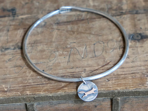 Sterling Silver Bangle with Sterling Silver and Red Bronze Fox Charm