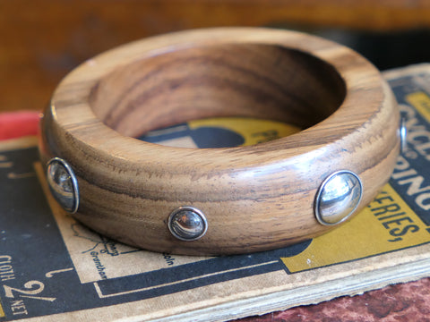 New Old Stock Rosewood Bangle with Silver Rivets