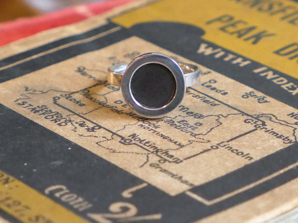 New Old Stock Round Silver Plated and Rosewood Ring