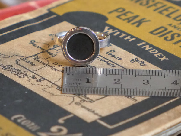 New Old Stock Round Silver Plated and Rosewood Ring