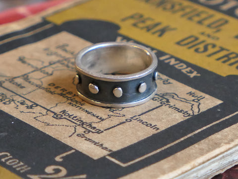 Vintage and Preloved Silver Band with Oxidised Detail and Polished Dots