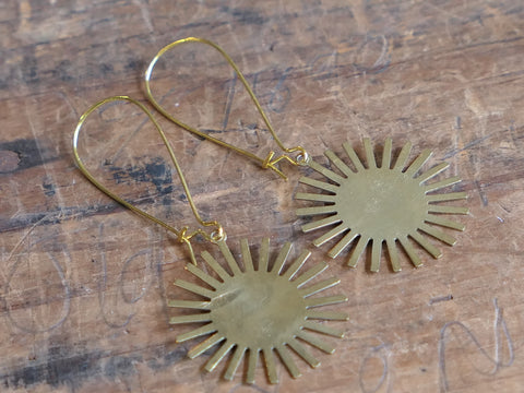 Solar Golden Brass Hammered Earrings