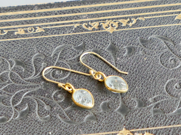 Aquamarine Carved Leaf Drop Earrings