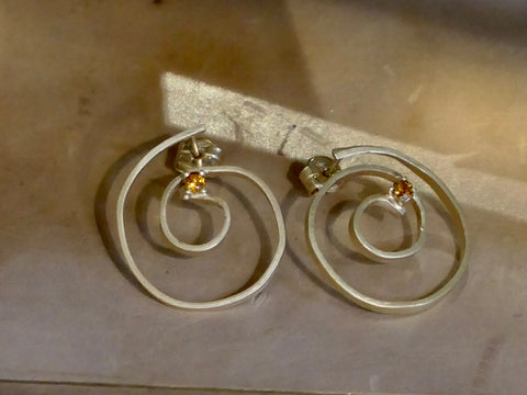 Gold Plated Silver Sun Swirl Studs with Citrine