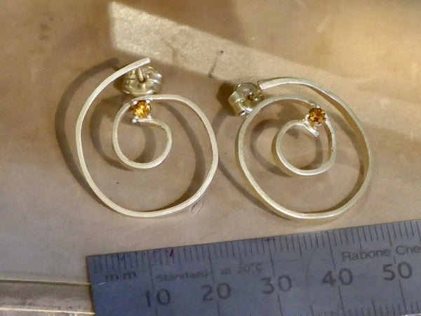 Gold Plated Silver Sun Swirl Studs with Citrine