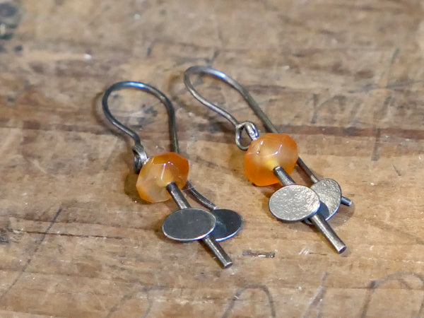 Bead and Overlapping Ovals Earrings with Orange Kyanite