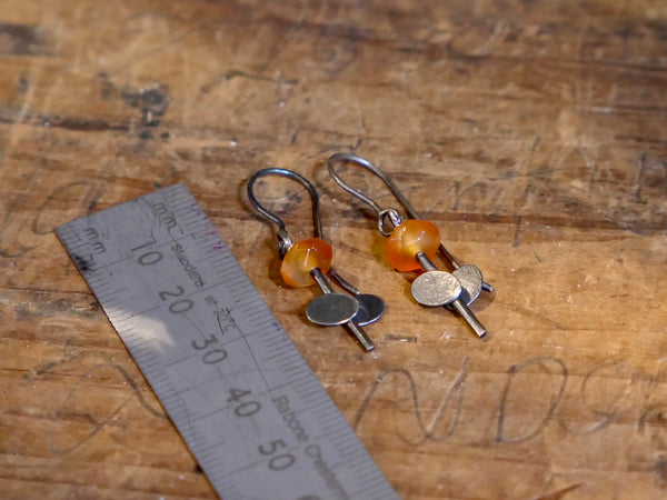 Bead and Overlapping Ovals Earrings with Orange Kyanite