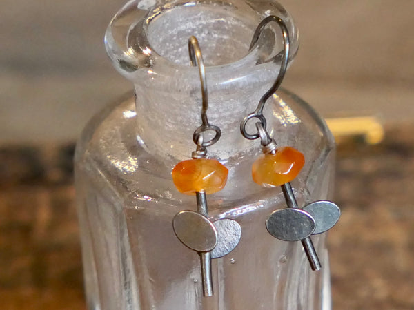 Bead and Overlapping Ovals Earrings with Orange Kyanite