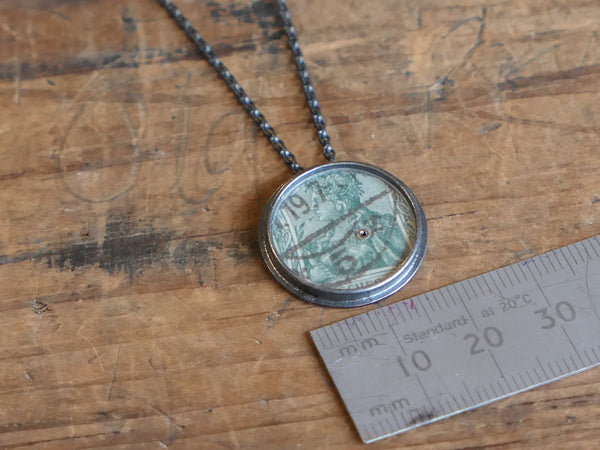 Paper Dot and Lozenge Green Stamp Necklace