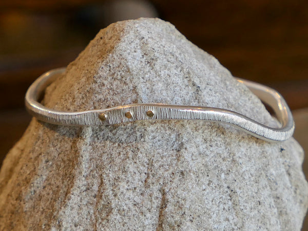 Wavy Textured Silver Bangle with Gold Dots