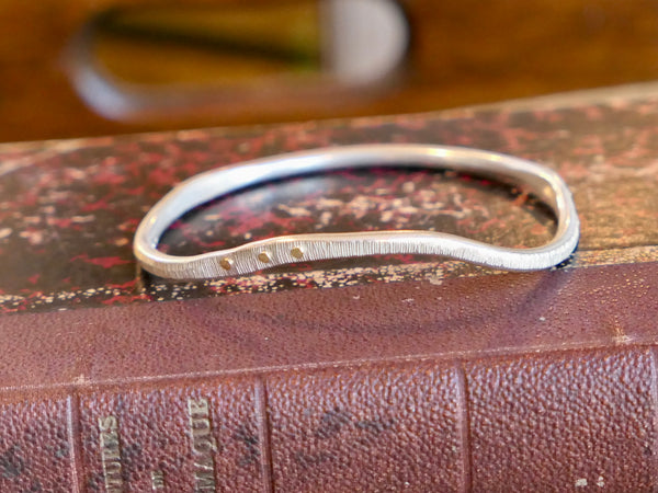 Wavy Textured Silver Bangle with Gold Dots