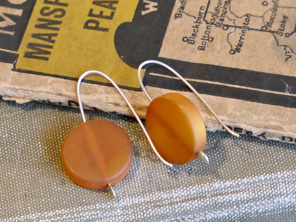 Orange Resin and Silver Drop Earrings