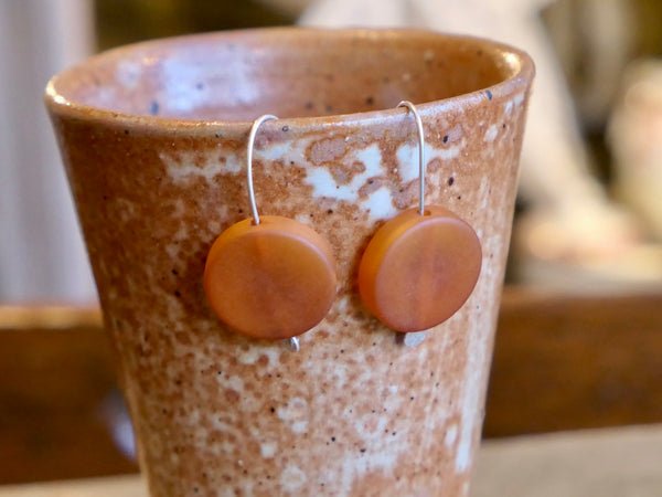 Orange Resin and Silver Drop Earrings