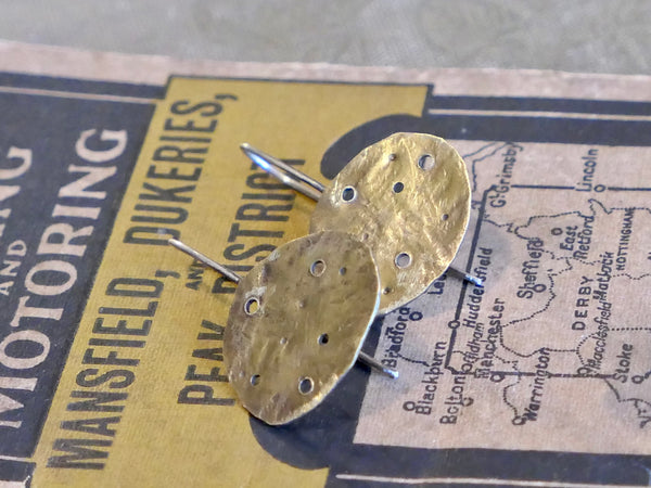 Eroded Brass and Eco Silver Pebble Earrings