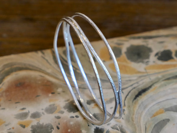 Textured Silver Triple Coil Bangle