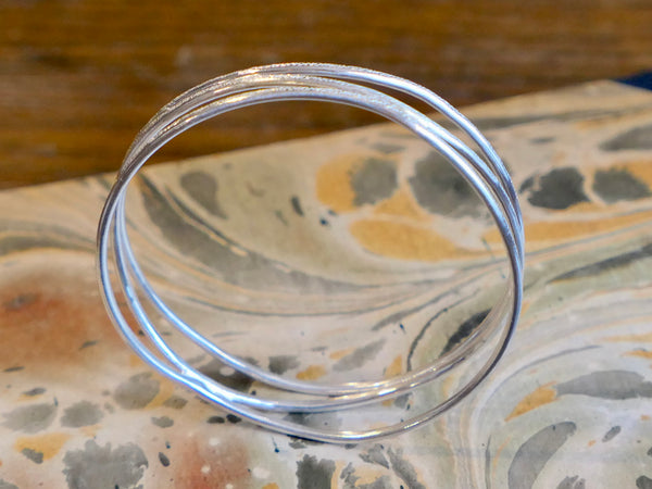 Textured Silver Triple Coil Bangle