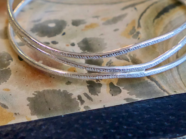 Textured Silver Triple Coil Bangle