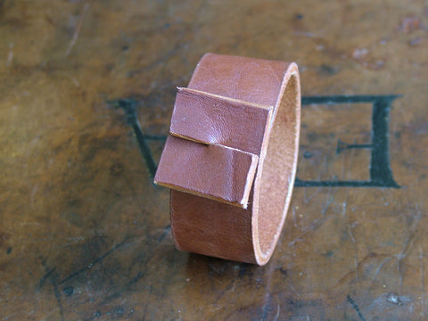 Interlocking Squares Brown Leather Cuff