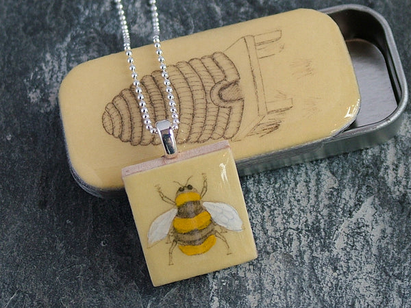 New Old Stock Bee Scrabble Tile Pendant